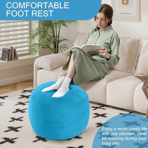 MeMoreCool Round Pouf Ottoman Foot Rest 20x15 Inches, Blue