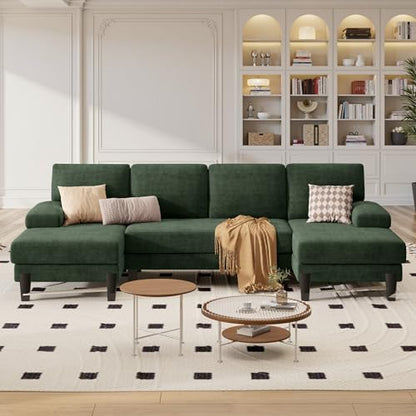 U-Shaped Sectional Sofa for Living Room, Modern Modular Sofa with Double Chaise, Classic Lounge Couch Sleeper for Apartment, Forest