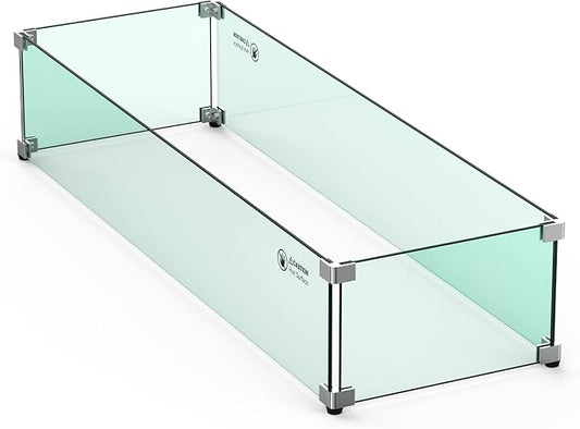 Skyflame Fire Pit Glass Wind Guard, 36" x 11.5" Tempered Glass Windscreen Fits for Linear Firepit Burner Pans, Clear/Thick Fire Table Glass Shields for Outdoor Propane and Gas Pits