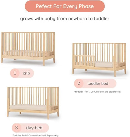 dadada Baby LaLa 3-in-1 Convertible Crib - Wood Crib Converts into Toddler Bed & Daybed - Greenguard Gold Certified, Made in Italy - 3 Adjustable Mattress Heights - Solid Beechwood (Natural)