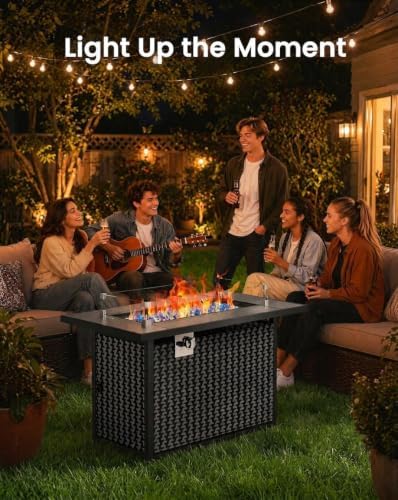 Ciays 43″ Fire Pit Table, Outdoor Propane Fire Pit Table with Premium Ceramic Tabletop, Glass Wind Guard, Lid, Glass Rock, 50,000 BTU CSA-Certified Gas Fire Pits for Outside Patio, Party, Deck