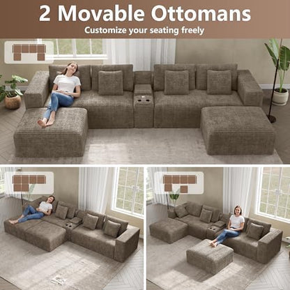 151" Oversized Cloud Sectional Couch for Living Room, Brown