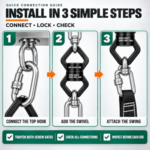 Trobing Swing Swivel, 30KN Rotational Safety Device, 360° Rotator with Hanging Accessory for Aerial Yoga, Hanging Hammock, Web Tree Swing, Swing Spinner and Rock Climbing, Indoor and Outdoor