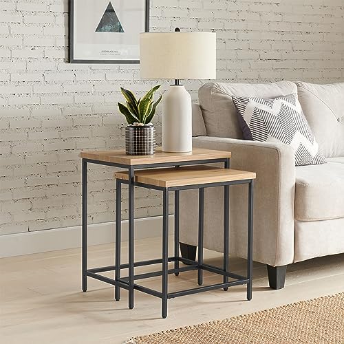 Lavish Home Nesting Tables, Oak, Set of 2, 21”x15”x24”/19”x14”x21”