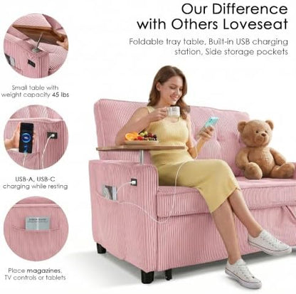 55'' Sleeper Sofa Bed, Convertible Pull Out Couch(Pink)