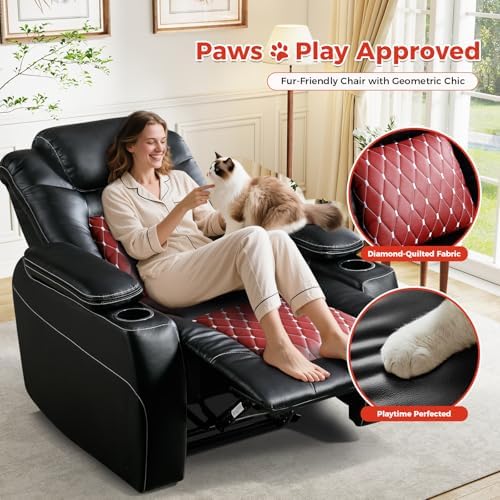 ANJ Power Recliner Chair Set of 2,Home Theater Seating with Adjustable Headrest,Cup Holders,USB Port,Hidden Arm Storage(Black)