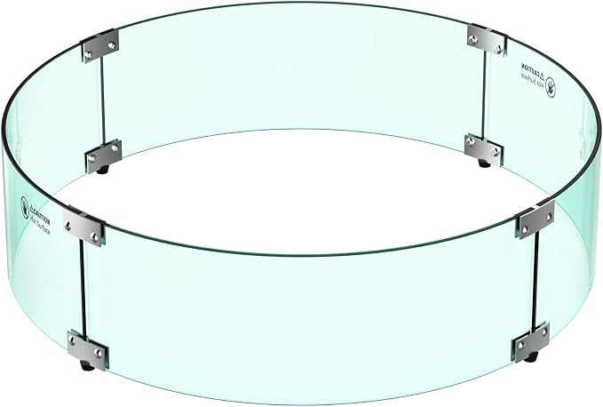 Skyflame 24" Round Fire Pit Glass Wind Guard, Thick & Clear Tempered Glass Flame Shield with Bracket & Feet, Fit for Outdoor Propane/Natural Gas Fire Pit/Table