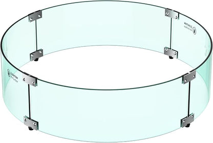 Skyflame 24" Round Fire Pit Glass Wind Guard, Thick & Clear Tempered Glass Flame Shield with Bracket & Feet, Fit for Outdoor Propane/Natural Gas Fire Pit/Table