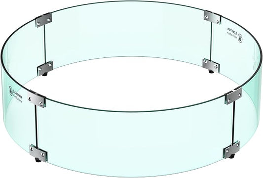 Skyflame 24" Round Fire Pit Glass Wind Guard, Thick & Clear Tempered Glass Flame Shield with Bracket & Feet, Fit for Outdoor Propane/Natural Gas Fire Pit/Table