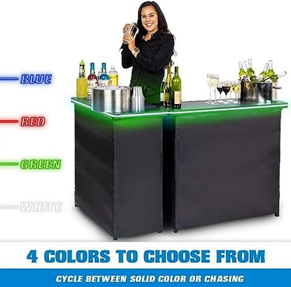 GoBar Portable Double Bar Table Set with Multi-Color LED Lights - Mobile Bartender Station for Events - Includes Carrying Case