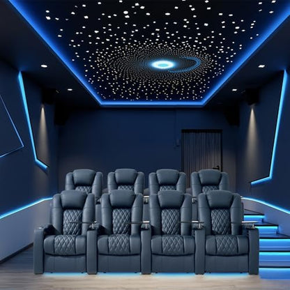 comfiroom Top-Grain Leather Home Theater Seating, Dual-Motor Power Recliner