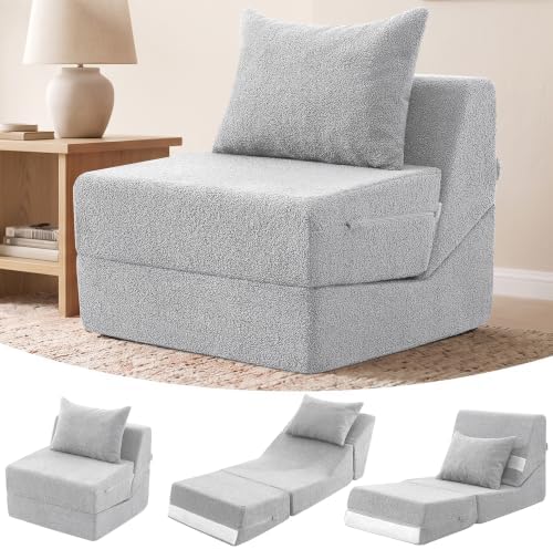 3-in-1 Folding Sofa Bed, Convertible Sleeper Chair, Grey