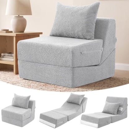 3-in-1 Folding Sofa Bed, Convertible Sleeper Chair, Grey