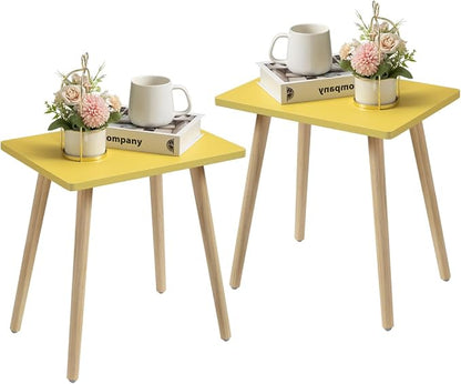 FORAOFUR Small Coffee Tbale, Short Accent Table x2 | 2 Pack Yellow table, modern rectangular, fits living/bedroom/balcony, compact, versatile, sturdy nightstand