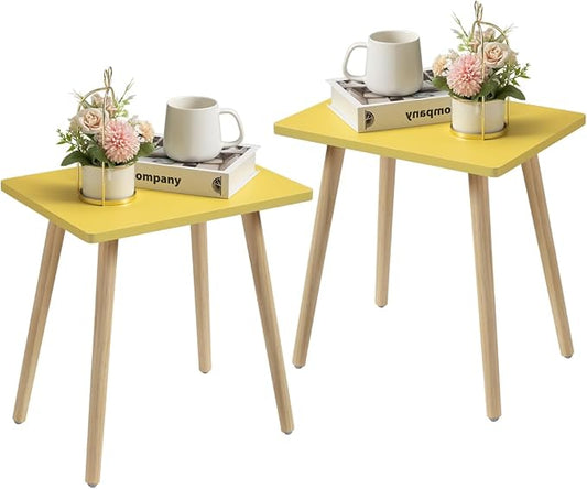 FORAOFUR Small Coffee Tbale, Short Accent Table x2 | 2 Pack Yellow table, modern rectangular, fits living/bedroom/balcony, compact, versatile, sturdy nightstand