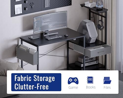 Pamray 50 Inch Small Gaming Computer Desk with Drawers and Shelves