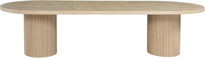 Dobby 90"-123" Extendable Oval Wooden Dining Table, Light Oak | Mid Century Modern, Double Pedestal Base, For 6 People, Large