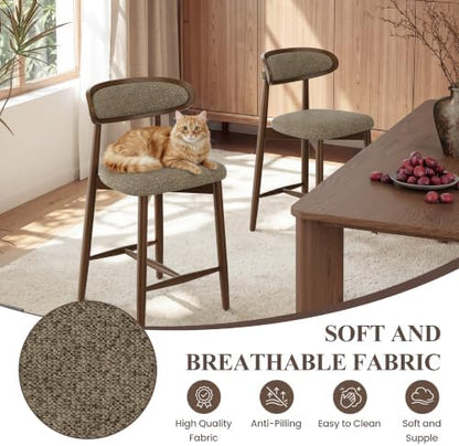 Bar Stools Set of 1, 24.8″ Counter Height Barstools with Wood Legs