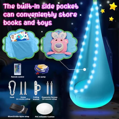 Light Up Kids Pod Swing, Indoor Outdoor Hammock Seat w/ LED Light,Blue