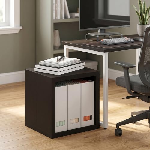 1 Cube Extra Thick Cube Storage Organizer Bookcase, 15.8 x 15.8 x 14.6, Stackable Bookshelf, Open Back Book Shelf, for Living Room, Bedroom, Home Office,Black Dark Oak