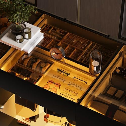 Kikihouse Modern Closet Island with 10 Drawers with LED (Black)