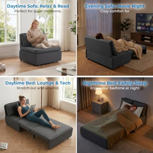 Mjkone 43" W Twin Size Pull Out Sleeper Sofa Bed Chair with Pullout Couch Beds, 2 in 1 Convertible Single Sofas Sleeper Chair with Pillows for Living Room Small Place Apartment Office, Dark Gray