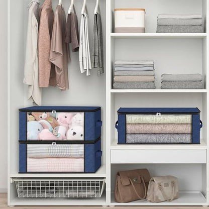 HomeHacks 3-Pack Clothes Organizer Storage Bags, 35L Storage Bins, Blue