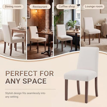 MALOL Upholstered Kitchen Chairs Set of 6, Modern Kitchen Chairs with High Back, Padded Fabric Dining Room Chair with Solid Wood Legs for Restaurant/Cafe/Home, Light Beige