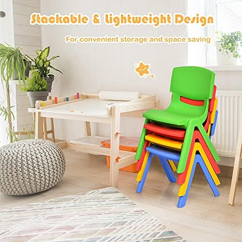KOTEK Plastic Table and 4 Chair Set, Green Table & Assorted Color Chairs, Play and Learn Furniture, Activity Table w/Stackable Chairs (8 Chairs)