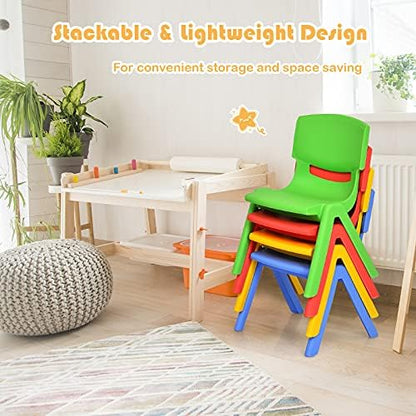 KOTEK Plastic Table and 4 Chair Set, Green Table & Assorted Color Chairs, Play and Learn Furniture, Activity Table w/Stackable Chairs (8 Chairs)