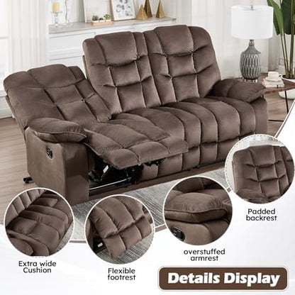HAOMARKETS 2-Piece Recliner Sofa Couch Set, Include Single Power Electric Recliner Chair with Massage& Heat and 3-Seater Manual Reclining Sofa for Living Room Bedroom, Brown