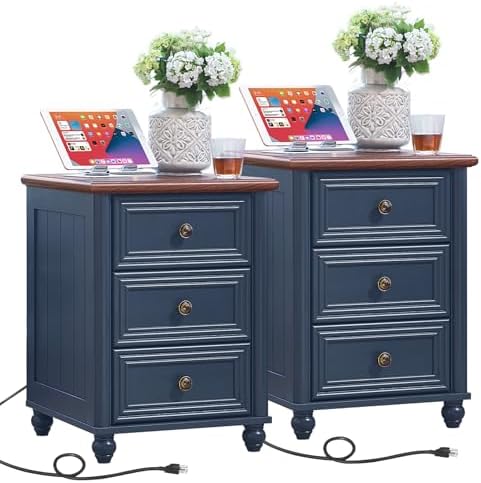 RWYHG 18" Nightstands Set of 2 with Charging Station & 3 Drawers