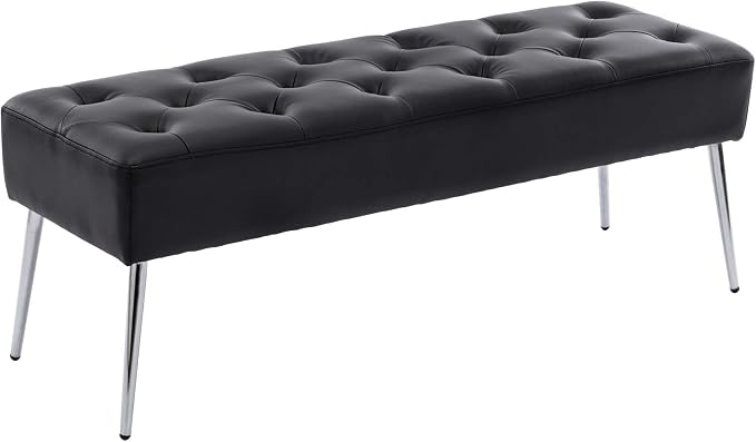 DUHOME Button-Tufted Ottoman Bench, Upholstered Bedroom Benches Footrest Stool Leather Accent Bench for Entryway Dining Room Living Room Bedroom End of Bed, Black