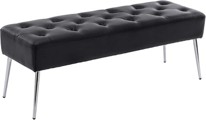 DUHOME Button-Tufted Ottoman Bench, Upholstered Bedroom Benches Footrest Stool Leather Accent Bench for Entryway Dining Room Living Room Bedroom End of Bed, Black