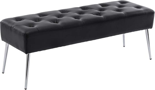 DUHOME Button-Tufted Ottoman Bench, Upholstered Bedroom Benches Footrest Stool Leather Accent Bench for Entryway Dining Room Living Room Bedroom End of Bed, Black