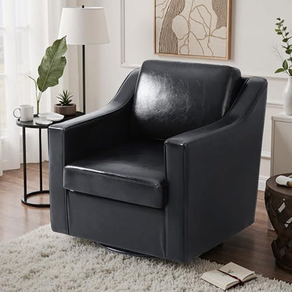 Faux Leather Swivel Accent Chairs Set of 4, Modern Armchair, Black