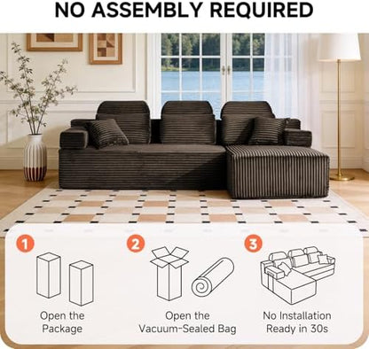 104″ L-Shaped Boneless Couches for Living Room,Corduroy Futon Sofa Bed