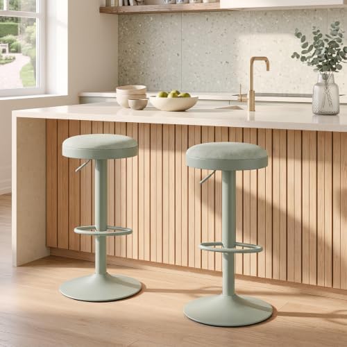 COSTWAY Bar Stools Set of 2, Barstools with Height Adjustment, Light Green