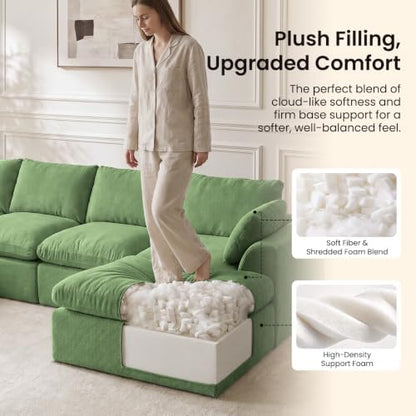 138" Boneless Cloud Couch, U Shaped Sectional Sofa for Living Room