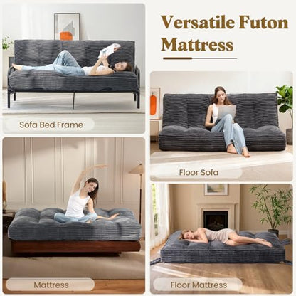 10" Futon Mattress Queen Size, Ultra Thick Futons Sofa Couch Bed Sleeper Sofa Bed, Versatile Floor Futons Japanese Floor Mattress for Adults, Grey (Frame Not Included)