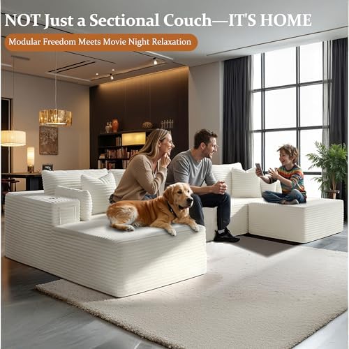 37" Cloud Sectional Couch Ottoman for Living Room, Extra Deep Seats No Assembly, Minimalist Modular Couch, Corduroy (Cream, Single Ottoman)