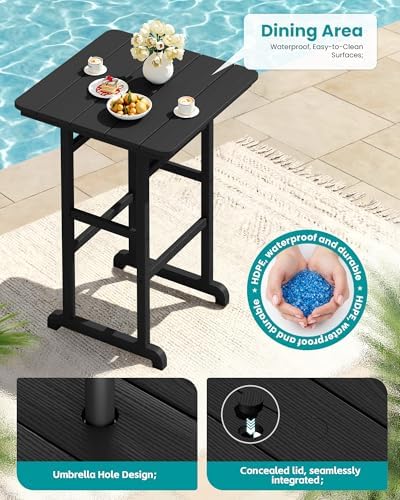 SERWALL 4 Pcs HDPE Bar Height Adirondack Chairs and Bar Table Set, Black