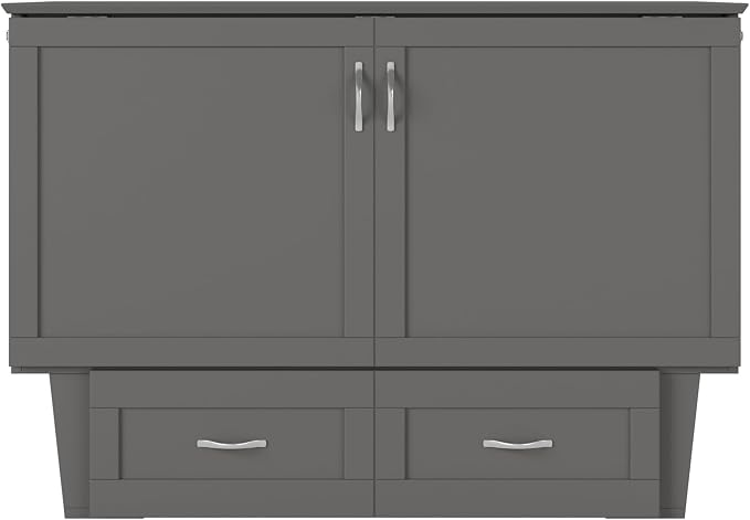 AFI, Monroe Full Murphy Bed Chest with 6" Mattress, Storage Drawer & Built-in USB Charger, Grey