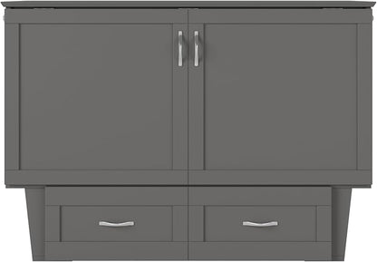 AFI, Monroe Full Murphy Bed Chest with 6" Mattress, Storage Drawer & Built-in USB Charger, Grey
