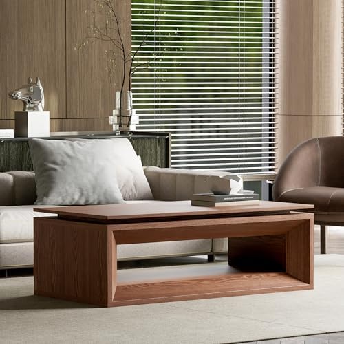 43.3'' Lift Top Coffee Table with Storage, Mid Century Modern Wood Rectangle Coffee Table with Floating Tabletop,Coffee Table with Lifting Top for Living Room,Apartment Home Office, Walnut