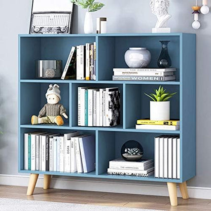 IOTXY Wooden Open Shelf Bookcase - 3-Tier Bookshelf with Legs, Bright Blue