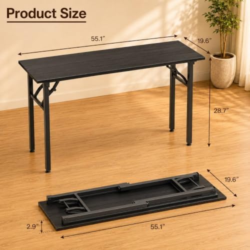 Folding Table Computer Desk - 55.1" No Assembly Folding Desk Design and Foldable Office Desk, Small Desk for Bedroom, Compact Storage Portable Use for Dorm and RV Small Space, Dark Oak