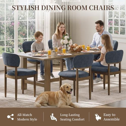 MALOL Upholstered Dining Chairs Set of 6, Walnut Dining Chairs, Blue