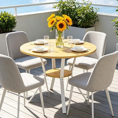 Round Dining Table for 4, 43 Inch Dining Room Kitchen Table with 1-Tier Storage Shelf, Modern Farmhouse Dinner Furniture(Oak-43 inches)