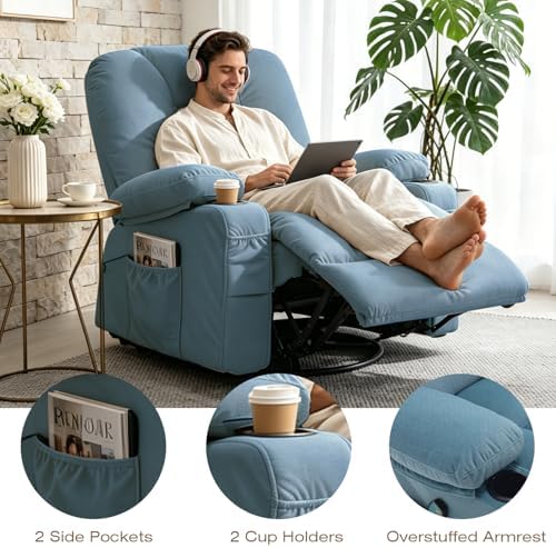 Rocker Recliner Chairs with Massage and Heat, Blue